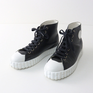 良品 レディース エルメス HERMES クライム レザーレースアップハイカットスニーカー 38/24.5cm ブラック┃イタリア製【2400014752304】