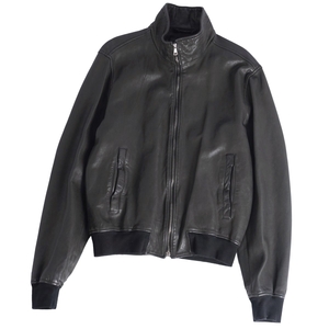 美品 ドルチェ&ガッバーナ DOLCE&GABBANA ジャケット レザージャケット ジップアップ ラムスキン メンズ 56(XL)ブラック ce12mt-rm10e35037