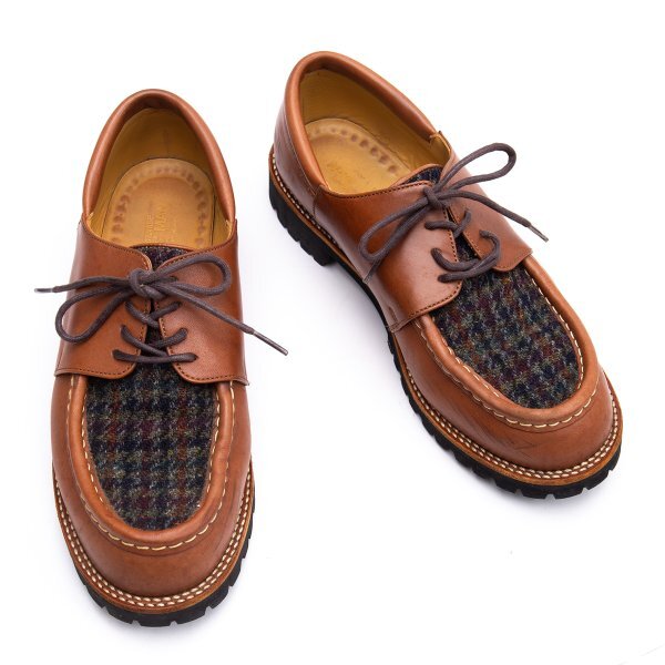 ジュンヤワタナベマン コムデギャルソンツィード切替レザーチロリアンシューズ 茶S