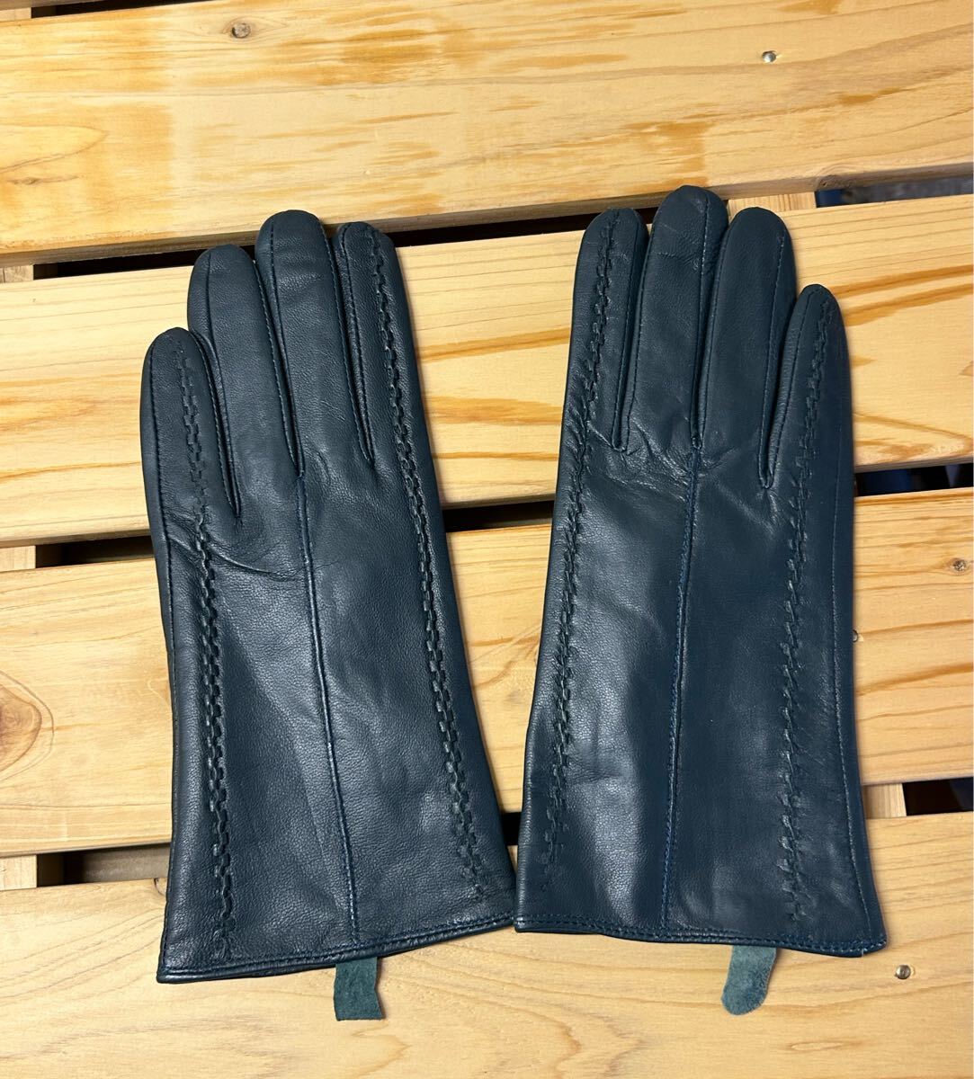 新品★レディース革手袋・一枚革　ラムレザーグローブ裏起毛　暖かい♪ グリーン　薄