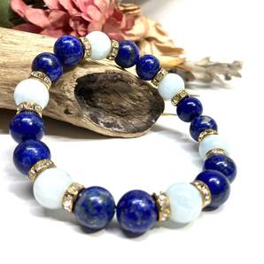 ラピスラズリ&アクアマリンパワーストーン ブレスレット 天然石ブレス (ゴールド) 10mm メンズ・レディース 魔除け ☆