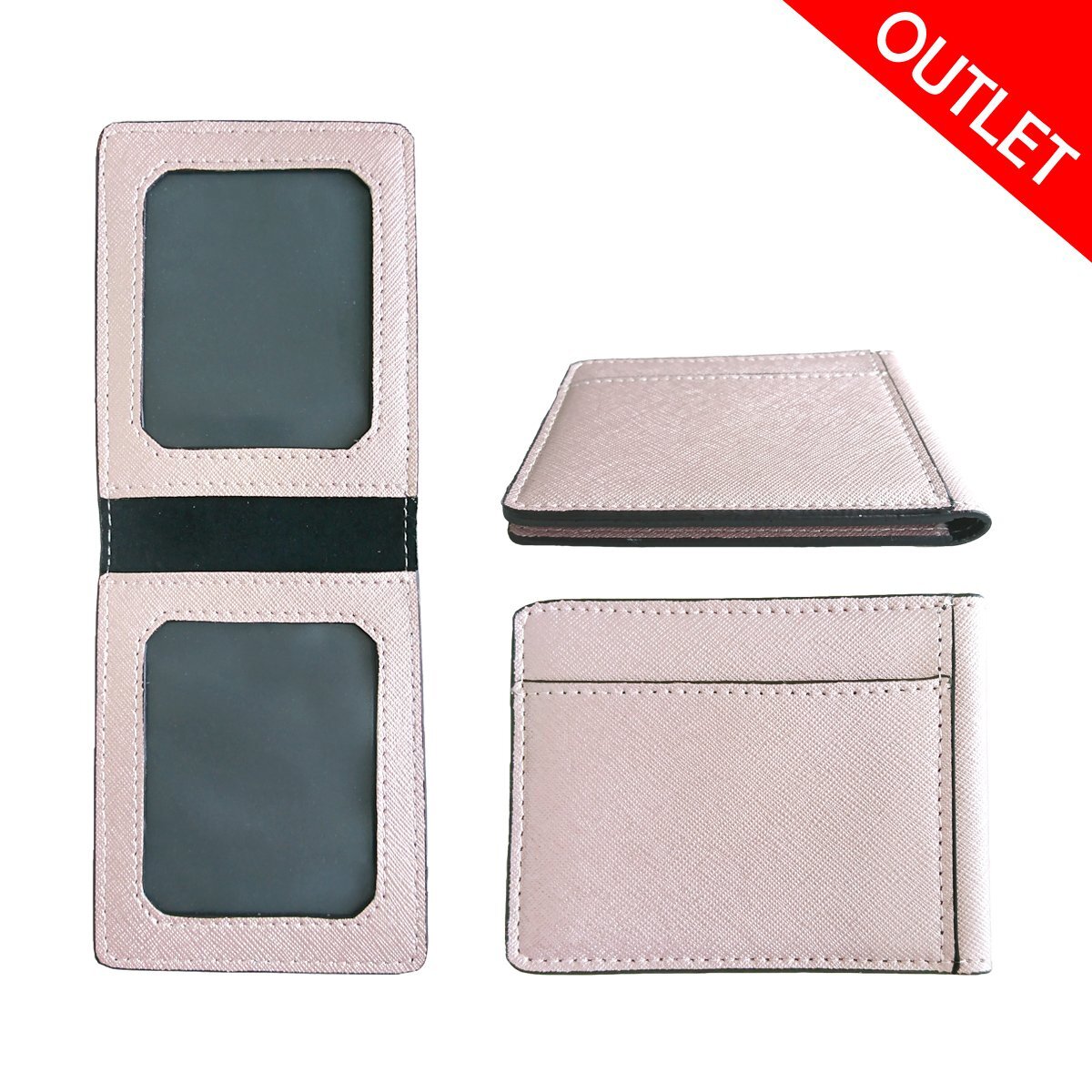 訳あり【C10907-B】本革 パスケース ピンクゴールド 定期 免許証 IC 