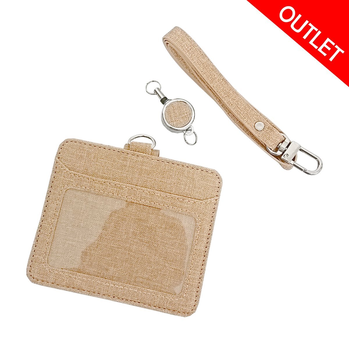 訳あり【C10616-B】IDカードホルダー ベージュ 横型 リール付き カード
