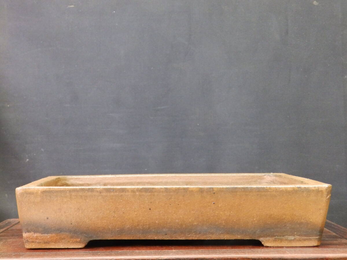 ★盆栽日和★ 【中国古盆器】 紫泥切立長方鉢・彭記自造　33.4㎝ (h・n)