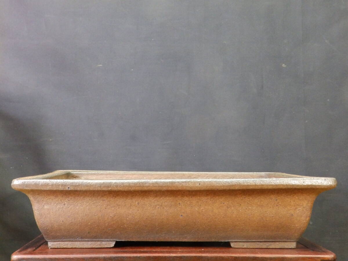 ★盆栽日和★ 【中国古盆器】 紫泥外縁長方鉢・葛明祥造　47㎝ 