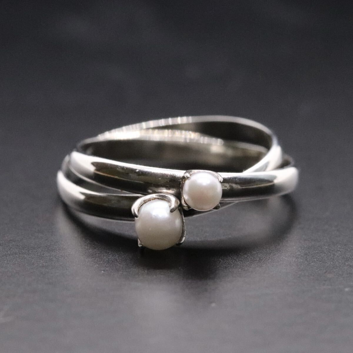 4℃ ヨンドシー シルバー パール 2連リング 指輪 約11号 ★361