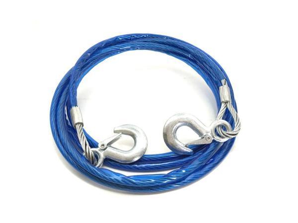 送料無料 牽引ロープ　4m 3トン 白布 簡易収納袋付き けん引 フック式 ワイ