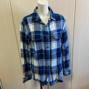  new goods Old Navy long sleeve flannel shirt check blue M size 1800 jpy from price cut 