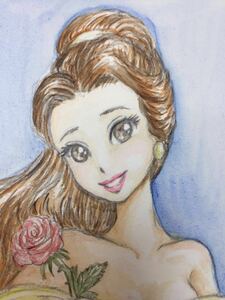 Art hand Auction Ilustración dibujada a mano Bella La Bella y la Bestia Princesa Disney Postal en acuarela [Shizuka Aoki], historietas, productos de anime, ilustración dibujada a mano