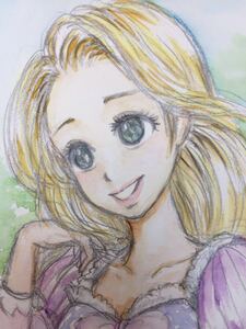 Art hand Auction 手绘插画 长发公主 Rapunzel on the Tower 迪士尼公主水彩明信片【青木静香】, 漫画, 动漫周边, 手绘插图