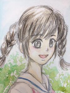 Art hand Auction Hand-drawn illustration Mel Matsuzaki Kai From Poppy Hill Studio Ghibli Ghibli illustration Fan art Doujin illustration Watercolor postcard [Shizuka Aoki], comics, anime goods, hand drawn illustration