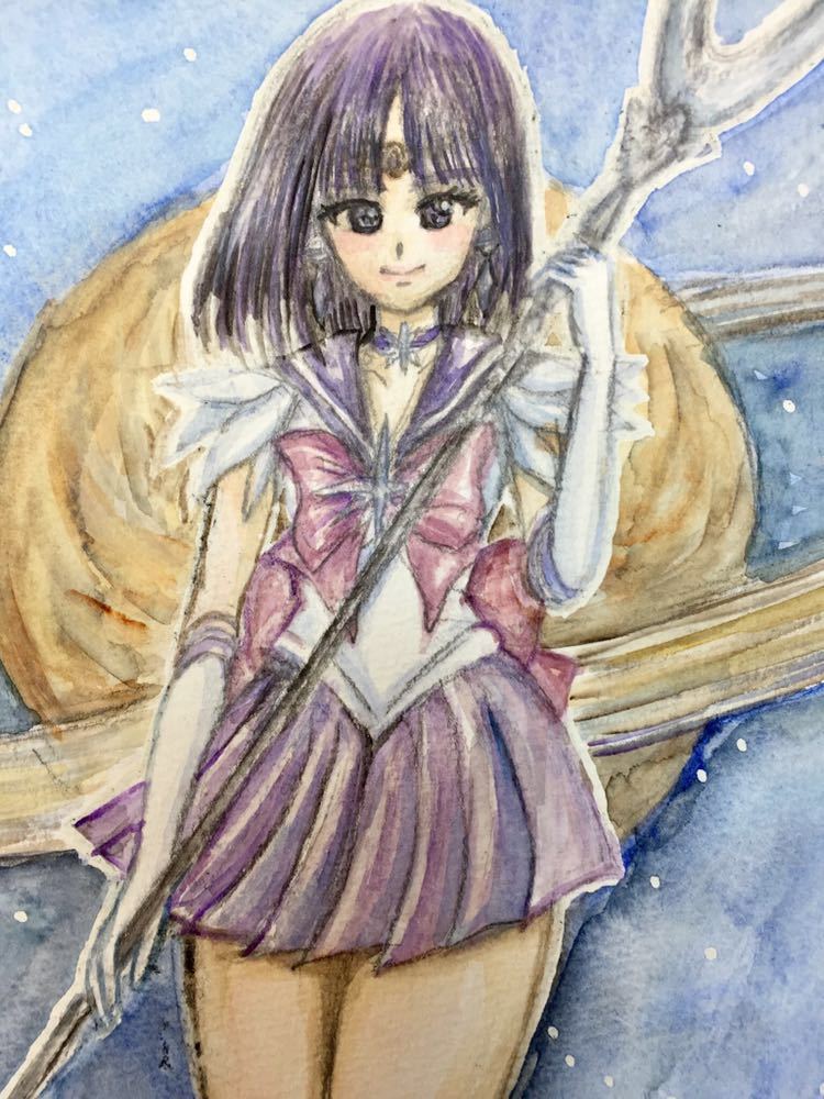 Hand-drawn illustration Original painting One-of-a-kind Sailor Moon Sailor Saturn Hotaru Tomoe B5 Watercolor paper Doujin illustration Watercolor [Shizuka Aoki], comics, anime goods, hand drawn illustration