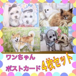 Art hand Auction Postales ilustradas a mano de perros., juego de 4: caniche toy, Shiba Inu, pomeranio, corte shiba, maltés, acuarela [Aoki Shizuka], animal, Perro, perros en general