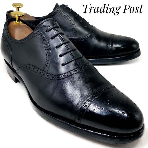 Trading Post 内羽根式ストレートチップ セミブローグ 黒 ブラック 24.5cm 革靴 ビジネスシューズ メンズ
