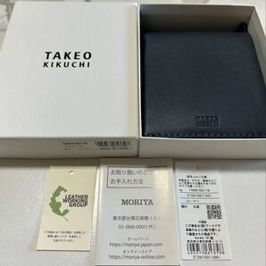 タケオキクチ 二つ折り財布 ネイビー レザー TAKEO KIKUCHI