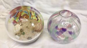  paperweight Showa Retro glass vase sea. sphere glass ball sea si- glass shell two piece together.