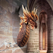 ドラゴンの壁掛け　インテリア置物壁飾り彫刻ウォールデコハンティングトロフィー剥製中世装飾用ケルトモンスター竜頭部像首怪物ホームデコ_画像1
