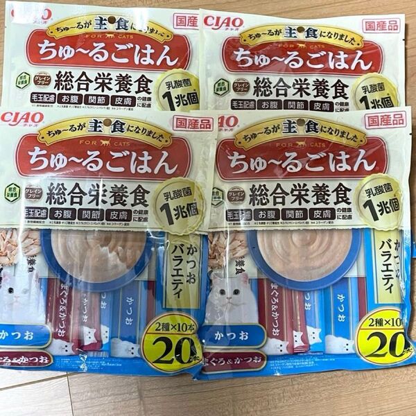 CIAO ちゅ〜るごはん 総合栄養食 かつおバラエティ 2種×10本 20本入り4セット分 80本