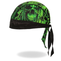 Hot Leathers ヘッドラップ 緑 黒 スカル [Over The Top Skulls Green] バンダナ ヘルメットインナー サイズフリー 米国直輸入 バイクに!_画像2