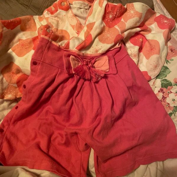 sishunon シシュノン 袴 赤ちゃん ロンパース 70cm 女の子 ピンク 花柄 お花 和服 お宮参り お祝い 新品未使用品