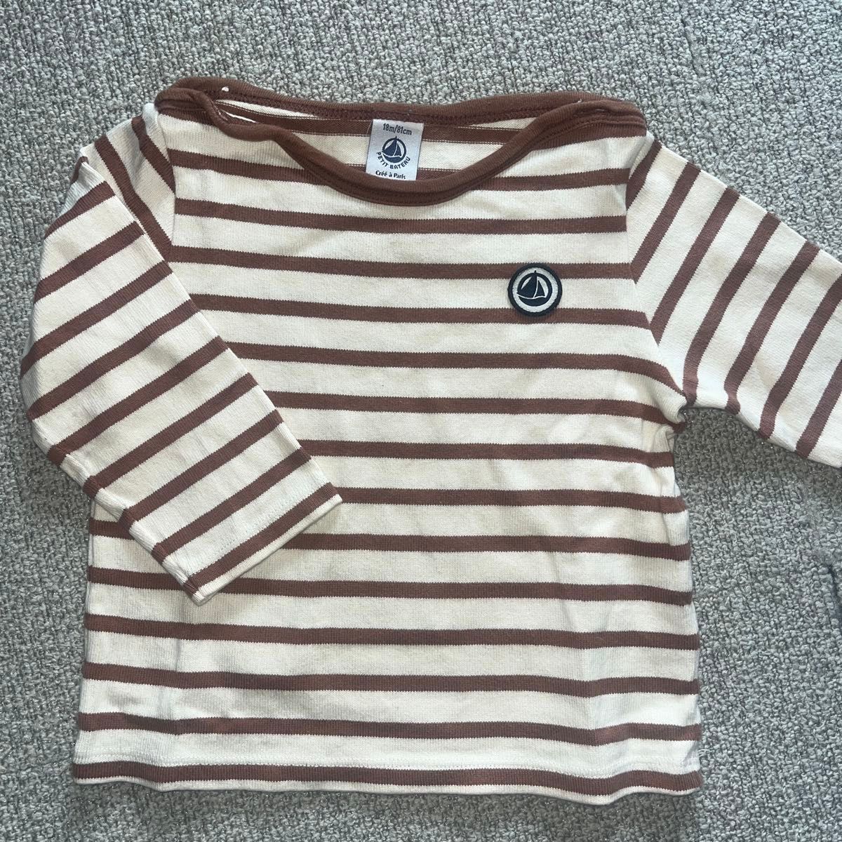 PETIT BATEAU プチバトー 長袖Tシャツ ボーダー ブラウン 80cm
