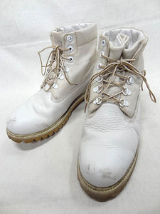 TIMBERLAND Timberland white leather canvas total pattern print braided up boots outdoor single color white USA race up Vibram 