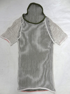 ビンテージ 1985年製 ヨーロッパ ミリタリー 軍 2トーン 緑 白 メッシュ Tシャツ 変形 デザイン グリーン ホワイト レア デッドストック 珍