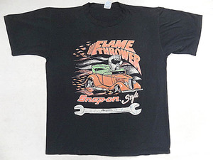 ビンテージ 希少 SNAP ON スナップオン 80S USA製 工具 ツール ブランド メーカー 車 プリント 黒 Tシャツ レア 珍品 綿 ポリ ブラック XL