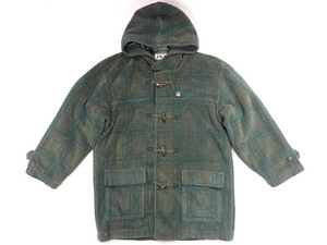 FILA filler 80S 90S rare green green check total pattern fleece hood duffle coat half jacket XL big oversize color 