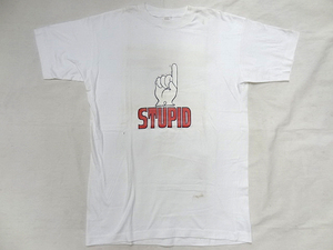 ビンテージ 希少 60S 70S ブルガリア製 白 STUPID プリント Tシャツ 綿 100 レア パロディ ジョーク 古着 サイズ M ホワイト