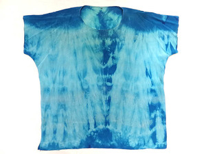 MEIER SEIDE 中国 シルク 絹 タイダイ 青 ブルー グラデーション オーバーサイズ Tシャツ サイズ XL メンズ レディース チャイナ レア 染