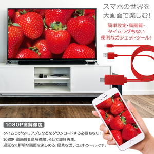 Lightning to HDMI 変換ケーブル 放熱タイプ iPhone iPad 1080P HDTV 高解像度 設定不要 iOS14対応(レッド)