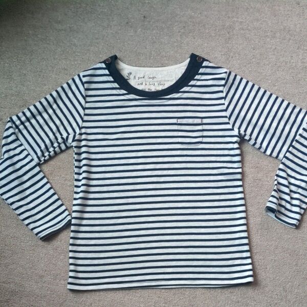 【年内最終発送は12月26日】ボーダー長袖Tシャツ ロンT ネイビー ホワイト 胸ポケット付き М 女の子