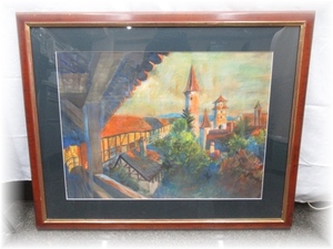 Art hand Auction SP4791 Подлинность гарантирована Автор: Мичиюко Сумитомо МИЧИ Название: Стена замка, залитая закатом Роскошная рамка Картина маслом Картина, рисование, картина маслом, Природа, Пейзаж