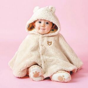 タグ付き 新品未使用品 ミキハウス ホットビスケッツ ポンチョ ベージュ くま ベビー服