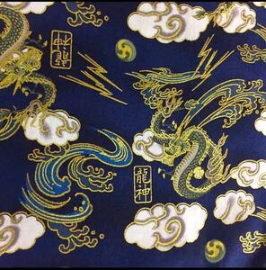 生地 ハギレ 布 和柄 龍と白波 花柄 50cm 金糸プリント
