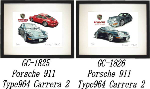 GC-1825 Porsche911Carrera2・GC-1826 ポルシェ 911限定版画300部 直筆サイン有 額装済●作家 平右ヱ門 希望図柄をお選びください。