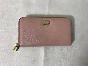  genuine article Dolce & Gabbana D&G round fastener Zip original leather long wallet rhinoceros f. inserting men's lady's travel pink 