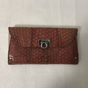 本物フェラガモFERRAGAMO本革パイソンレザー蛇革ガンチーニ金具二つ折り札入れサイフ財布旅行茶ブラウントラベルメンズレディース