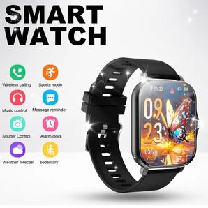 スマートウォッチ 時計 タッチパネル式 黒 ブラック スポーツ 歩数計測 健康 運動 ウォーキング ランニング ギフト プレゼント