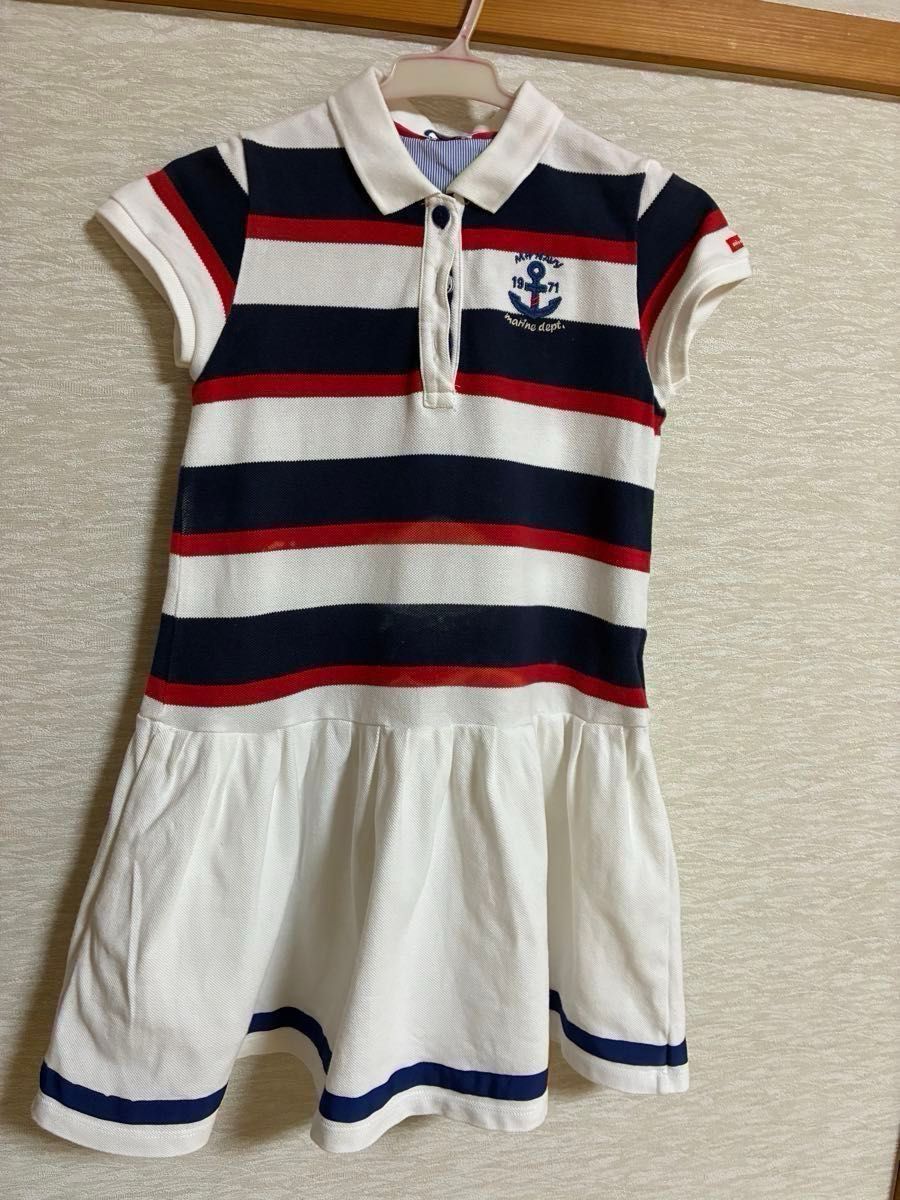 最終値下げ　miki HOUSE ボーダー柄ポロワンピース 130cm