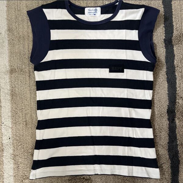 BAPY ベイピー ボーダー タンクトップ ノースリーブ 白 紺 黒 カットソー綿100% コットン100% Sサイズ