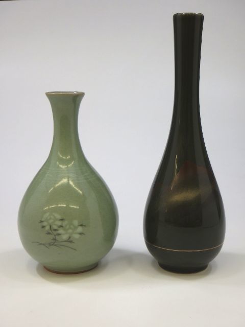 r5B082R- камень . селадон / Kutani осень . один колесо .. ваза для цветов ваза цветок входить . суммировать 2 пункт 