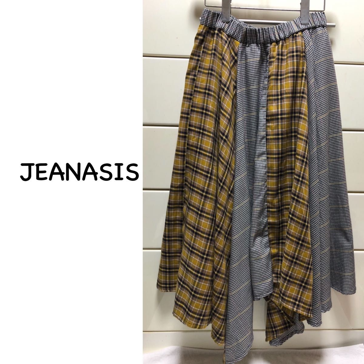 JEANASIS 千鳥格子　× チェック　アシンメトリー　ロングスカート　F ジーナシス　 チェック柄　 ウエストゴム