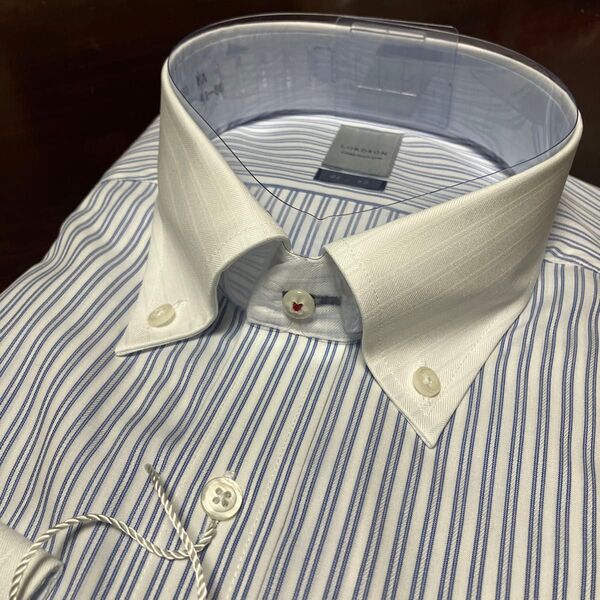 LORDSON 形態安定長袖ワイシャツ L(41-86)ブルーストライプ クレリック ボタンダウン