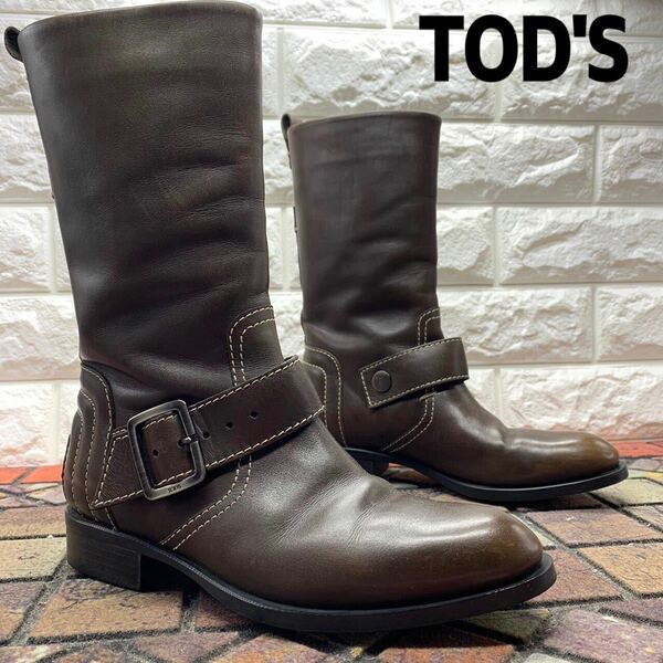 TOD'S トッズ　ロングブーツ　靴　シューズ　レザー　革靴　ブラウン　茶　34 1/2 21.5cm レディース　即決