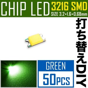 LEDチップ SMD 3216 (インチ表記1206) グリーン 緑発光 50個 打ち替え 打ち換え DIY 自作 エアコンパネル メーターパネル スイッチ