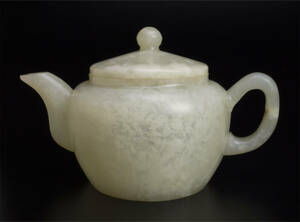 清 白玉雕茶壺 中国 古美術