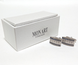 【MAC20】新品　MON ART モンアート　カフス　カフリンクス　イタリア製　ネイビーストーン　チェーンデザイン
