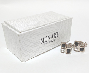[MAC37] new goods MON ARTmon art cuffs cuff links Italy made black black × clear 